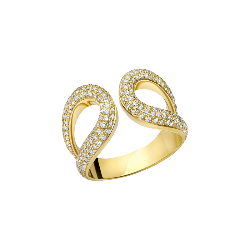 Double Beam Ring with White Pavé Diamonds