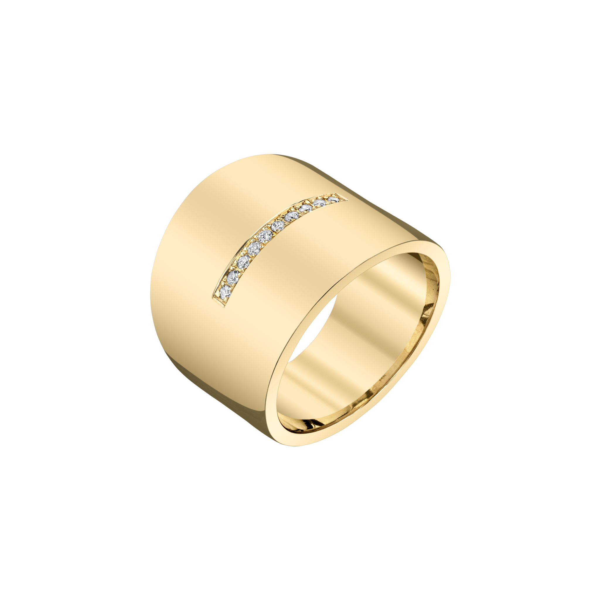 Cigar Band Ring with Row of White Pavé Diamonds
