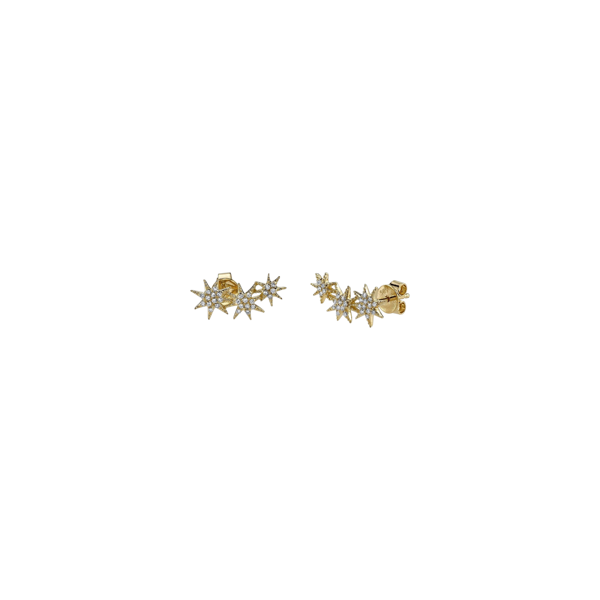 14k store Yellow Gold 3 Triple Star Climber Stud Earrings