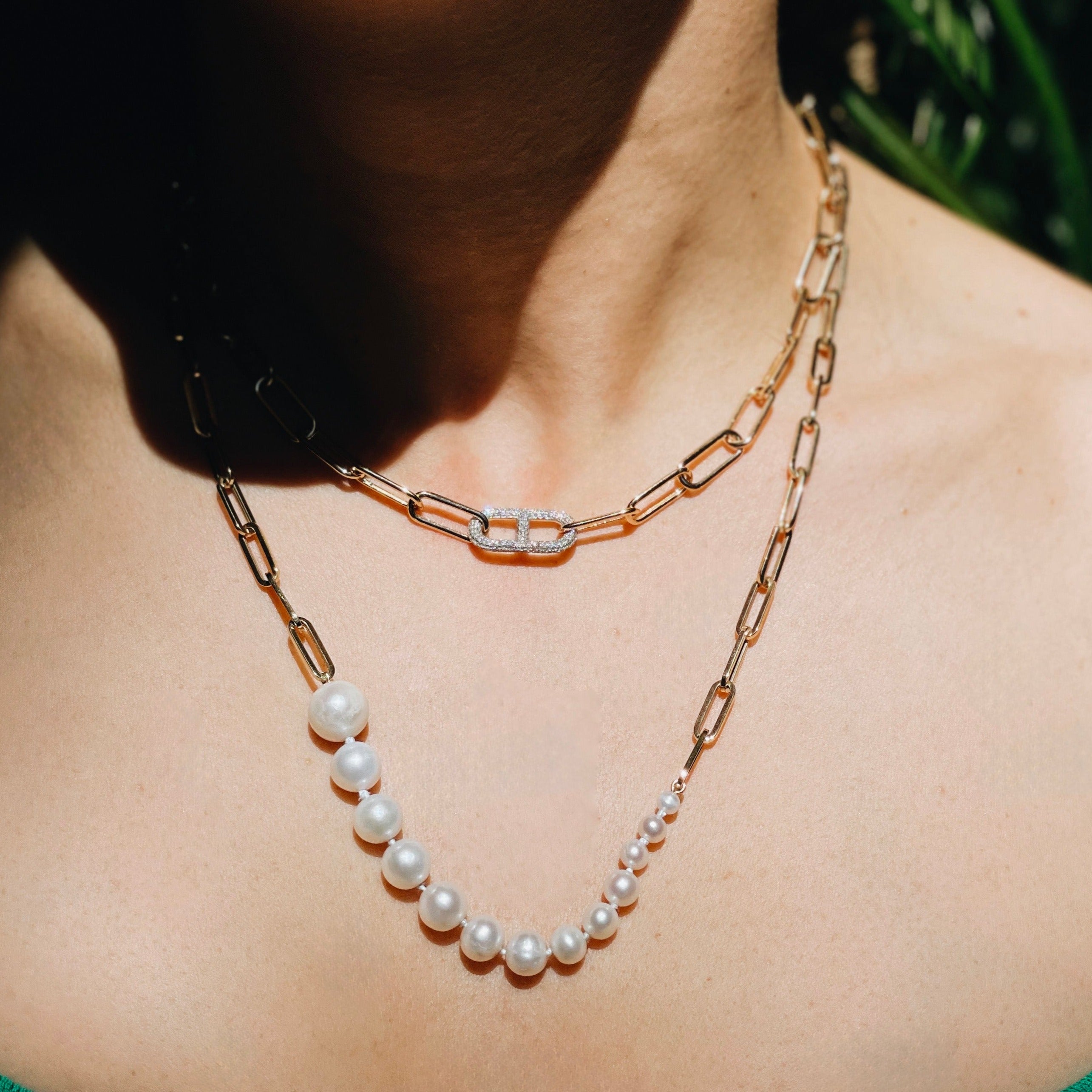 Ascending Pearls Necklace on Rectangular Chain