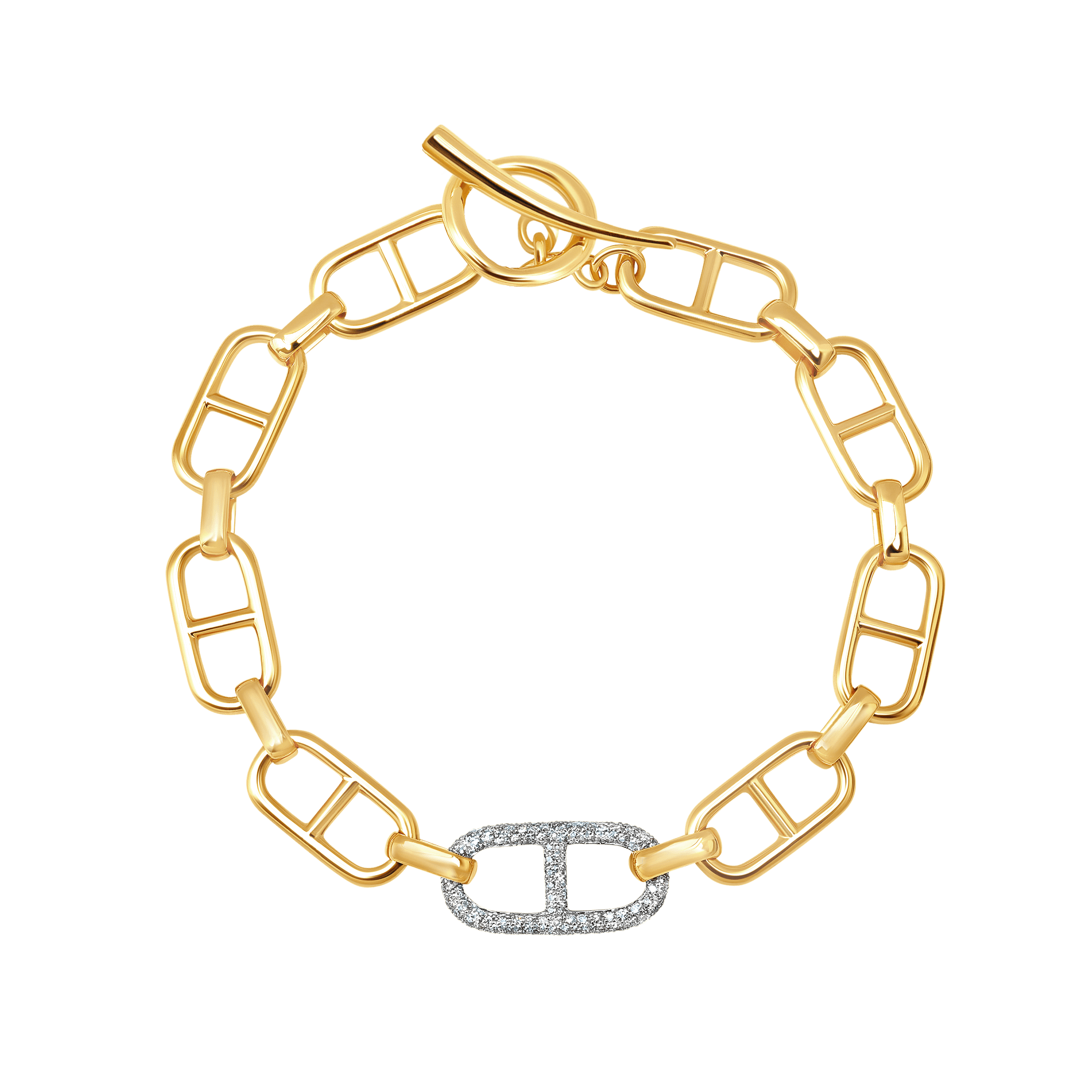 Stirrup Chain Bracelet with Pave Stirrup Link and Tusk Clasp