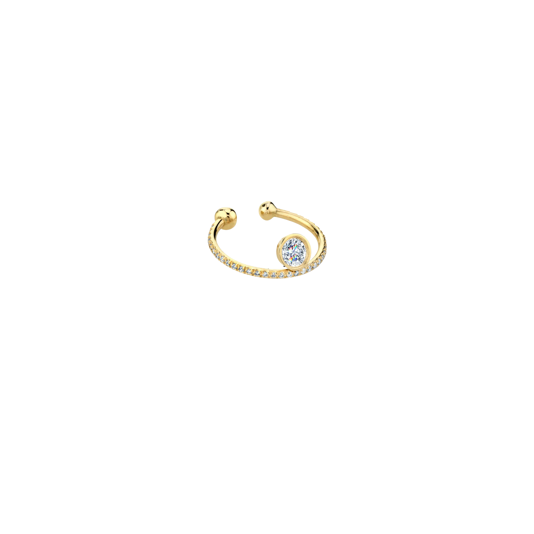 Vermeil gold disc ear cuff adorned with a floating diamond and pavé white diamonds- Gabriela Artigas