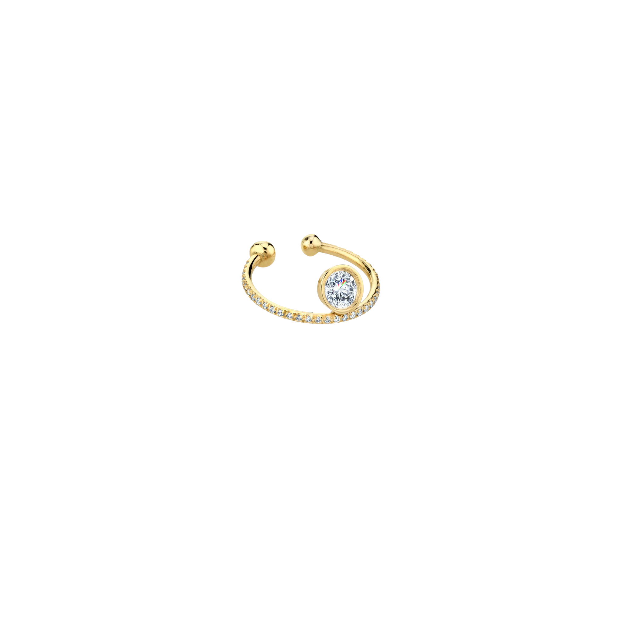 Vermeil gold disc ear cuff featuring a floating diamond and pavé white diamonds, presenting a luxurious design- Gabriela Artigas