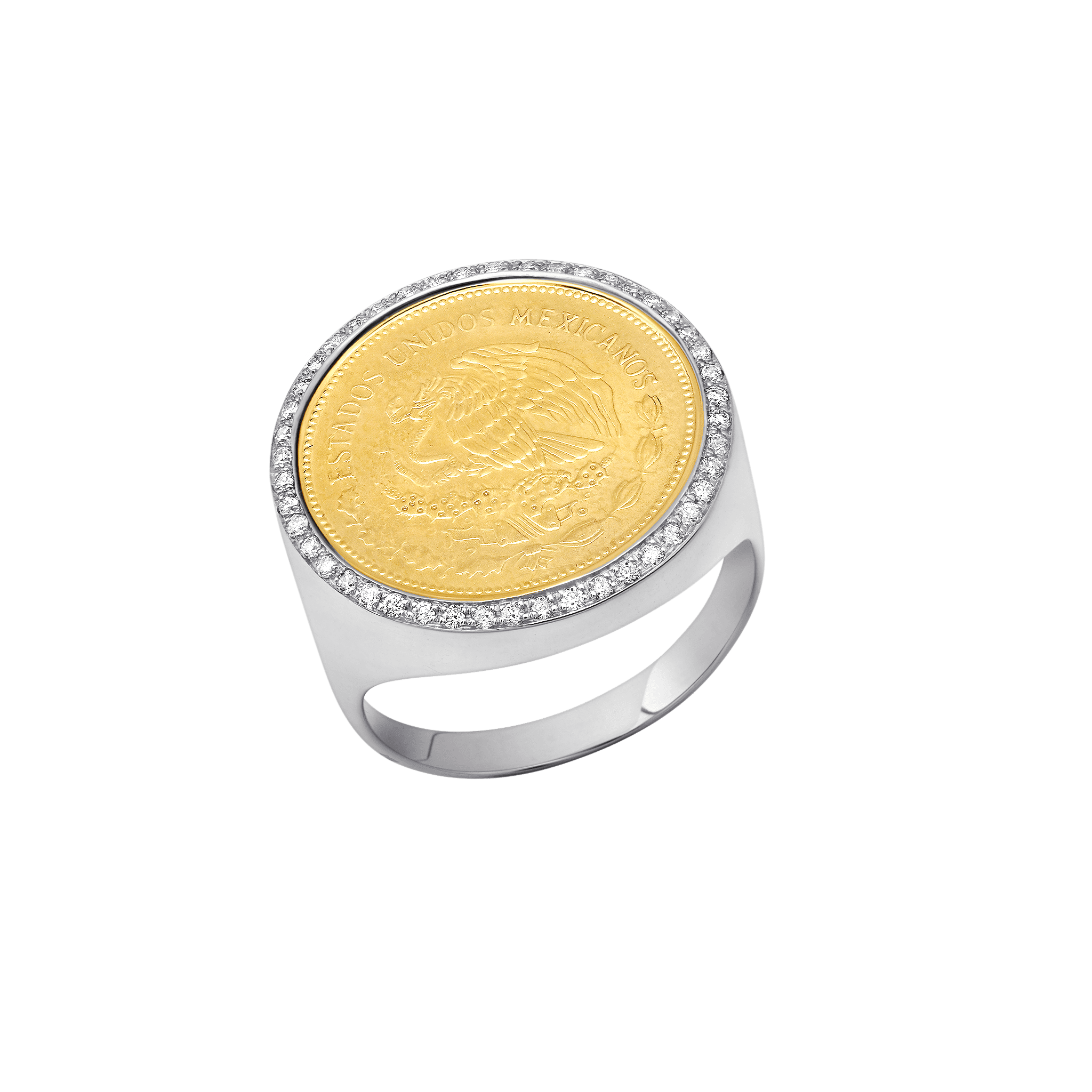 Fine Vintage Coin Ring with White Pavé Diamonds