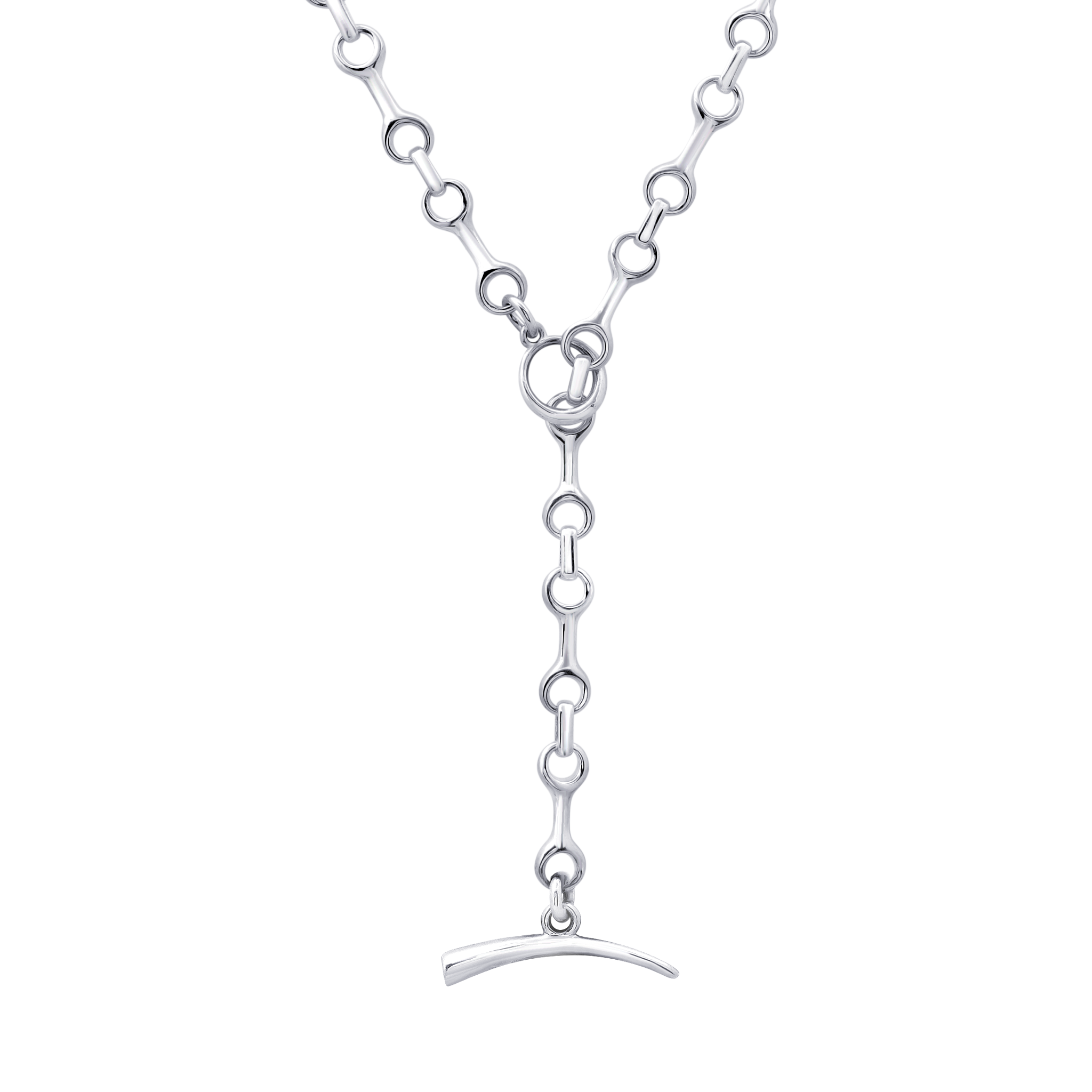 15 mm double beam sterling silver chain necklace with looped links and a sleek hanging vertical chain ending - Gabriela Artigas