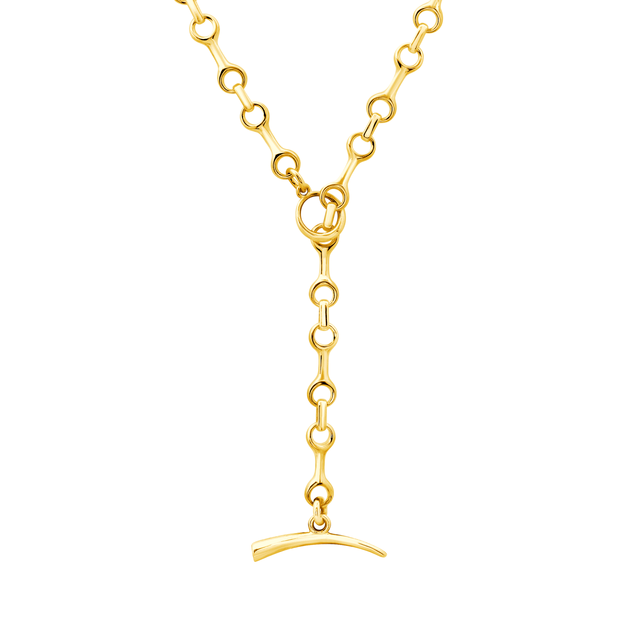 15 mm double beam gold vermeil chain necklace with looped links and a hanging vertical chain ending- Gabriela Artigas