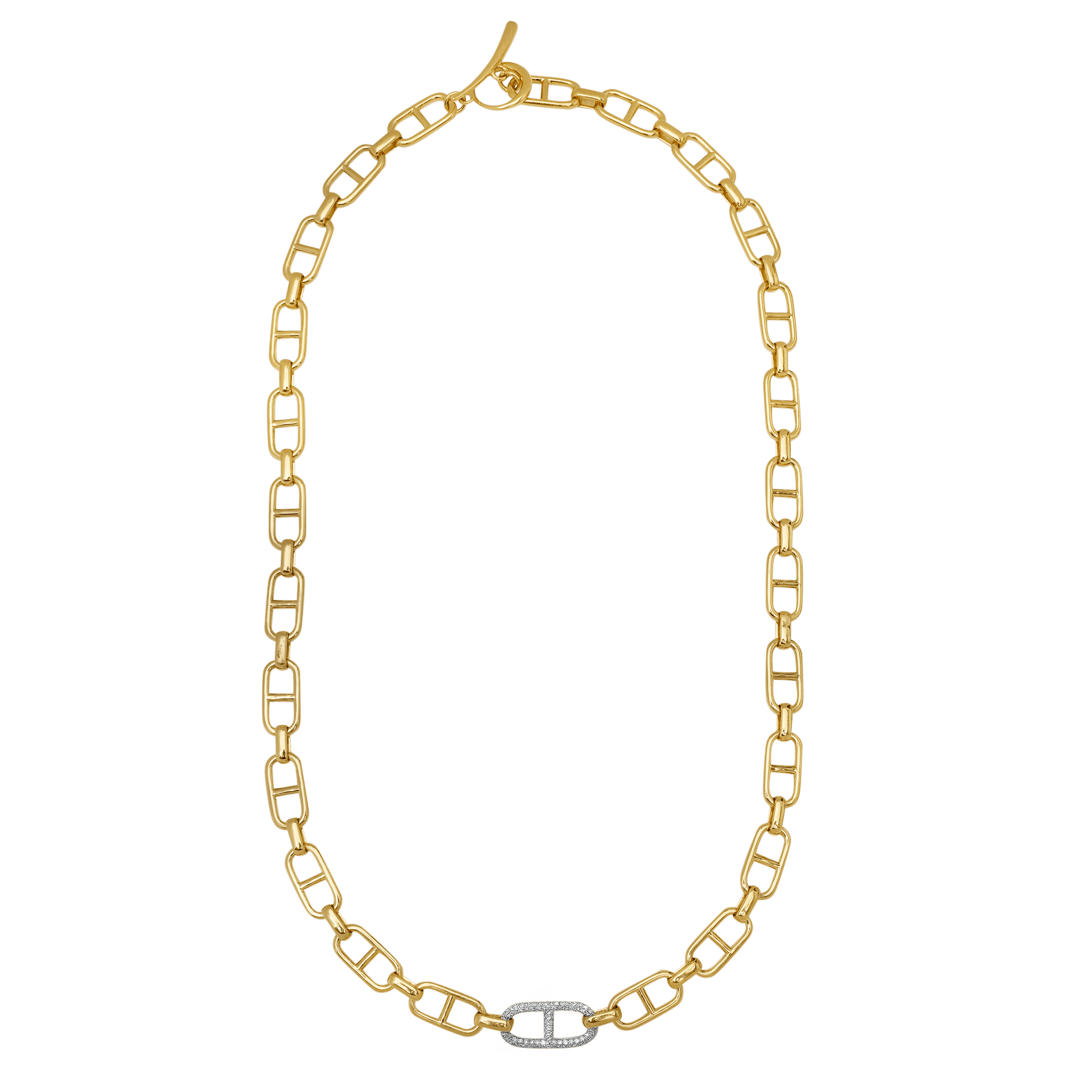 Stirrup Chain Necklace with Pave Stirrup Link and Tusk Clasp