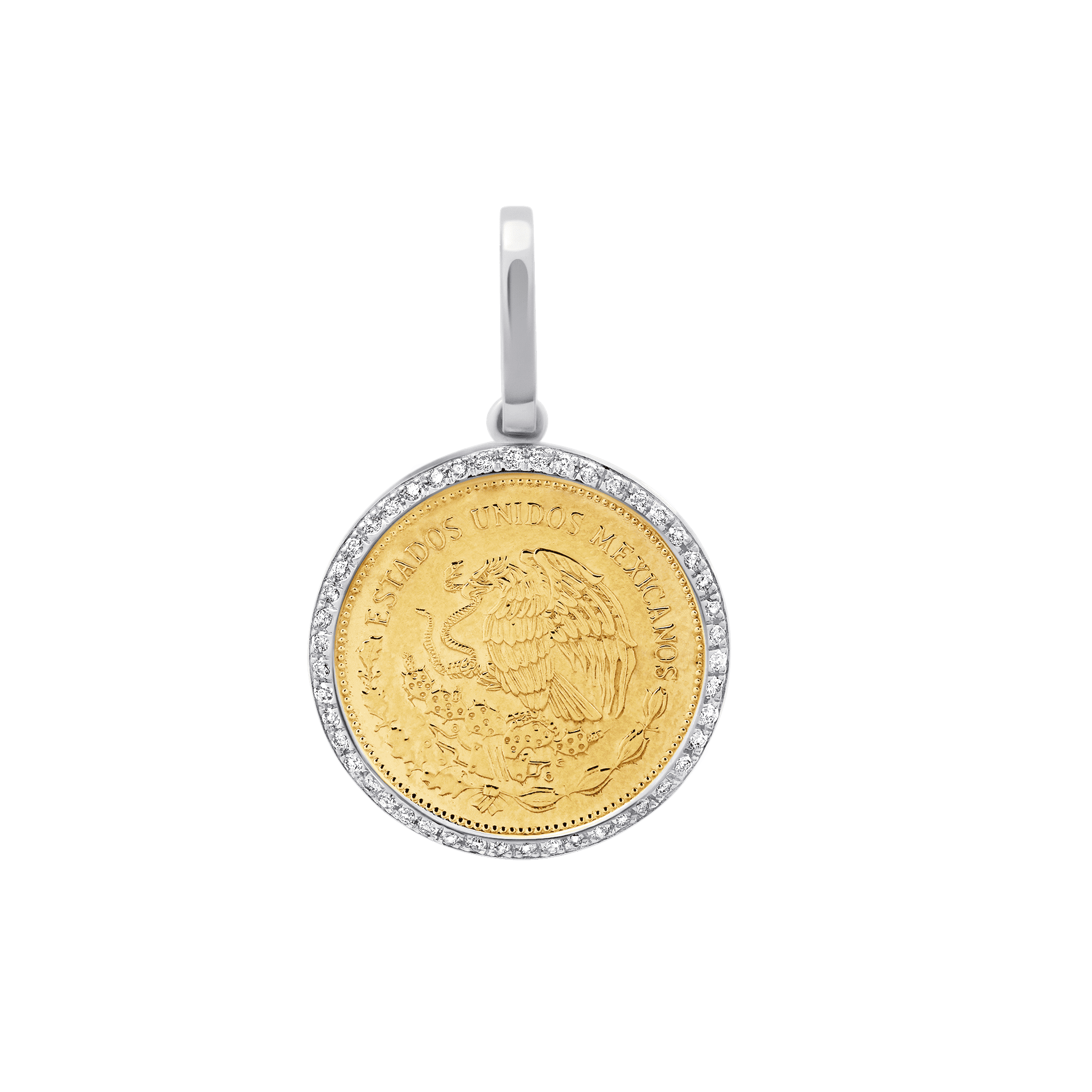 Pendentif pièce vintage avec diamants pavés blancs