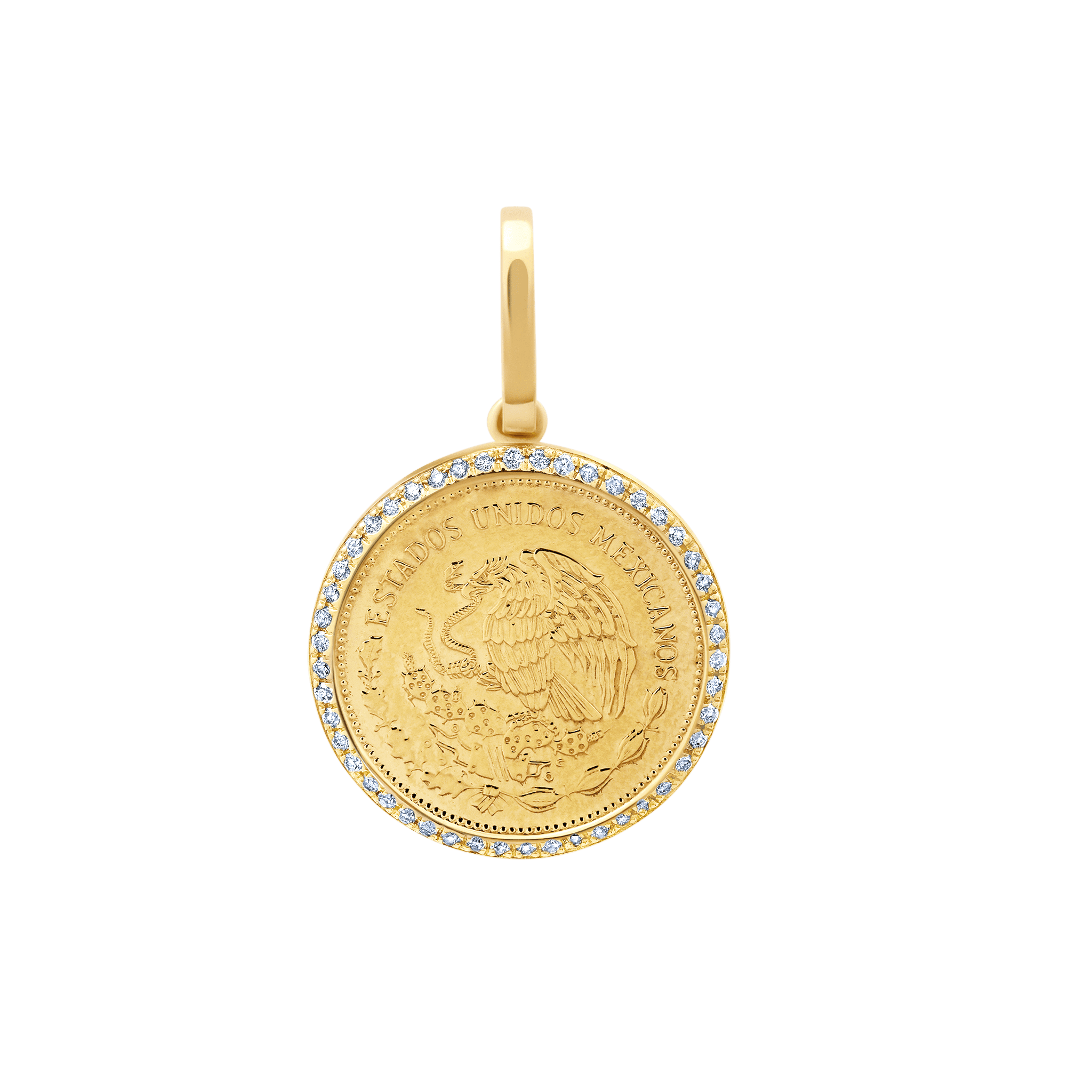 Pendentif en forme de pièce de monnaie vintage avec pavé de diamants blancs